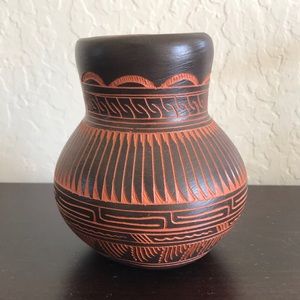 Navajo Etched Red Clay Vase Signed EY Dine